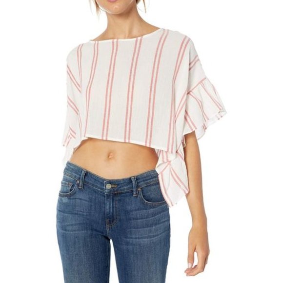 BCBGeneration Ruffle Sleeve Striped Top - Picture 1 of 9